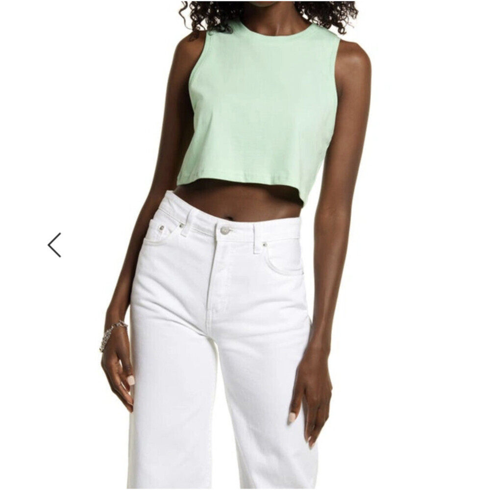 Open Edit Organic Cotton Crop Tank In Green Ash Size M